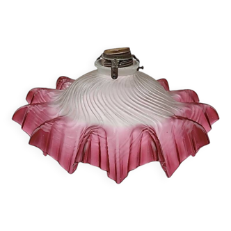 Antique sandblasted and pink glass ceiling lampshade - 1940s