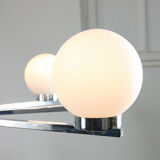 Vintage minimal chrome & opaline 8-arm chandelier, 70s