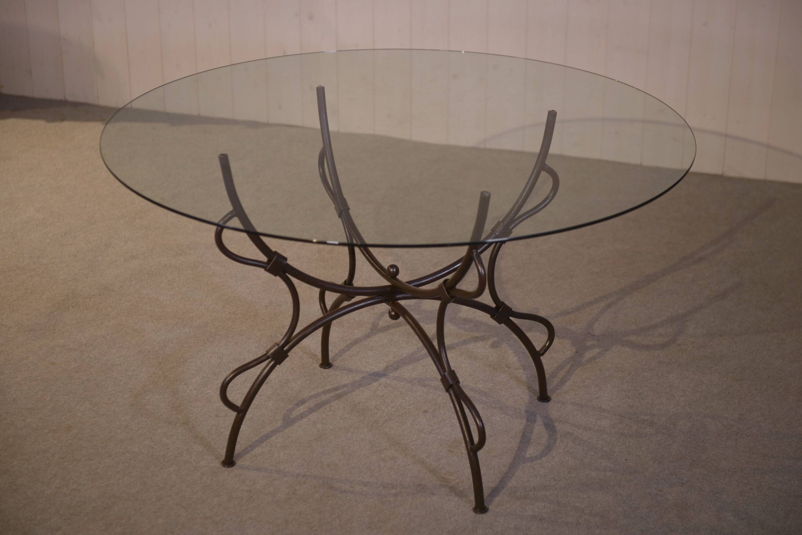 Table piètement en fer forgé pliant et plateau en verre intérieur/extérieur