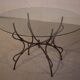 Table piètement en fer forgé pliant et plateau en verre intérieur/extérieur