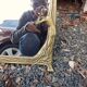 Art Nouveau mirror in gilded brass with a woman figure emerging from a vintage frame