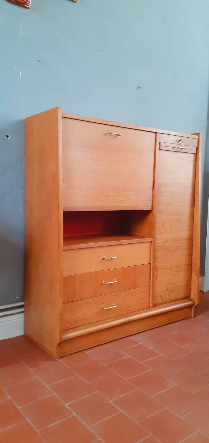 Meuble de bureau vintage année 50 en chêne
