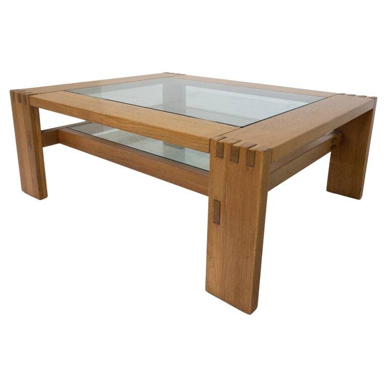 Mid-Century Modern Coffee Table by Guiseppe Rivadossi, Wood and Glass, Italy, 1970s