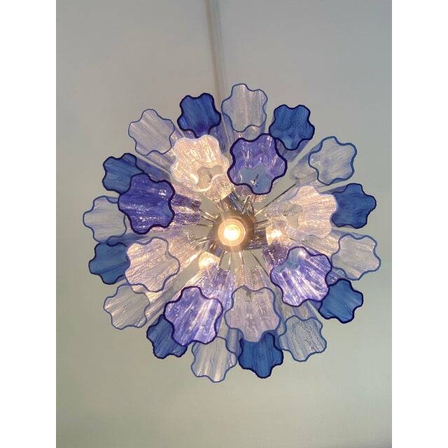 Contemporary sky- blue and blue "tronchi" murano glass sputnik chandelier