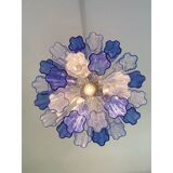 Contemporary sky- blue and blue "tronchi" murano glass sputnik chandelier