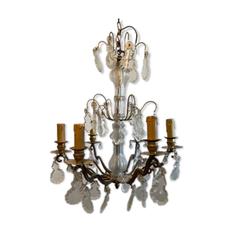 Lustre en bronze et pampilles style Louis XV