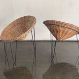 Paire de fauteuils de salon en rotin