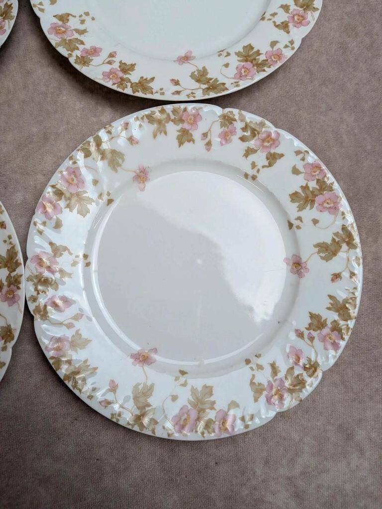 Set of 6 vintage French porcelain plates – pink floral design
