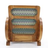 1930s Restored Art Deco Armchair in Solid Walnut, Czechoslovakia