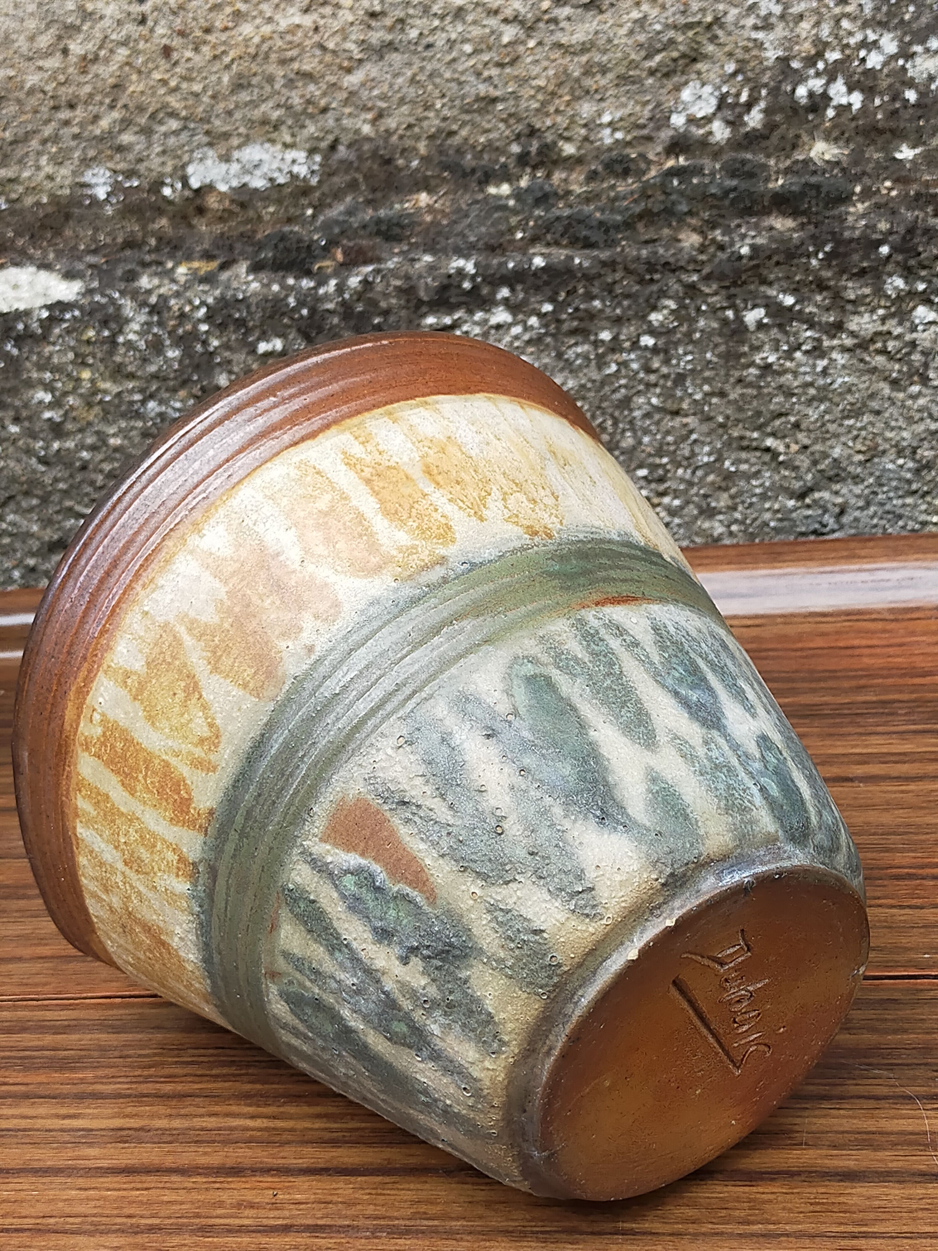 Vase bouquetière cache-pot sandstone enamelled with bouffioulx signed dubois