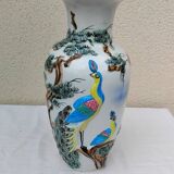 Large earthenware vase with peacock motif