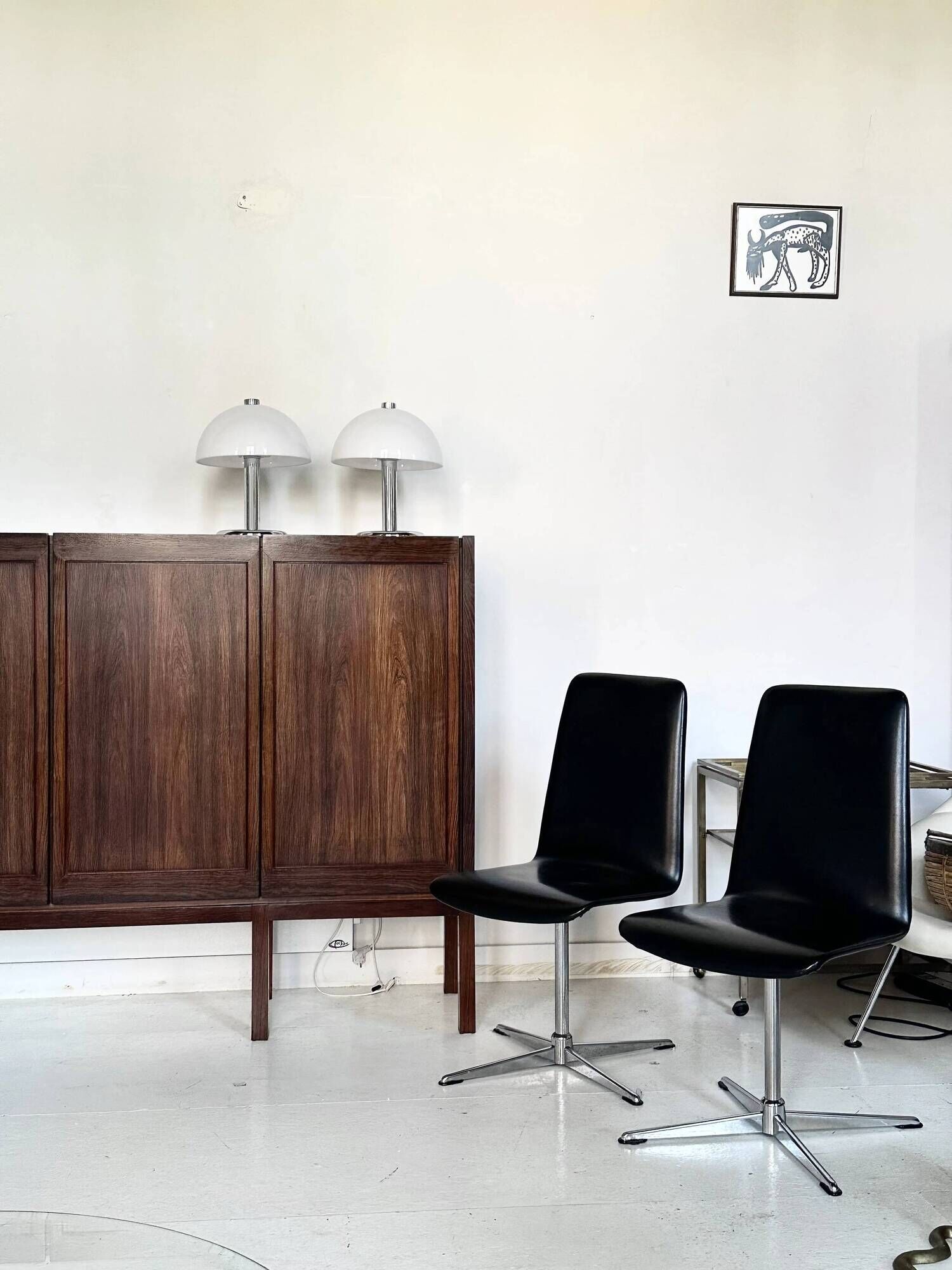 Pair of vintage swivel armchairs in black vinyl, 1970s
