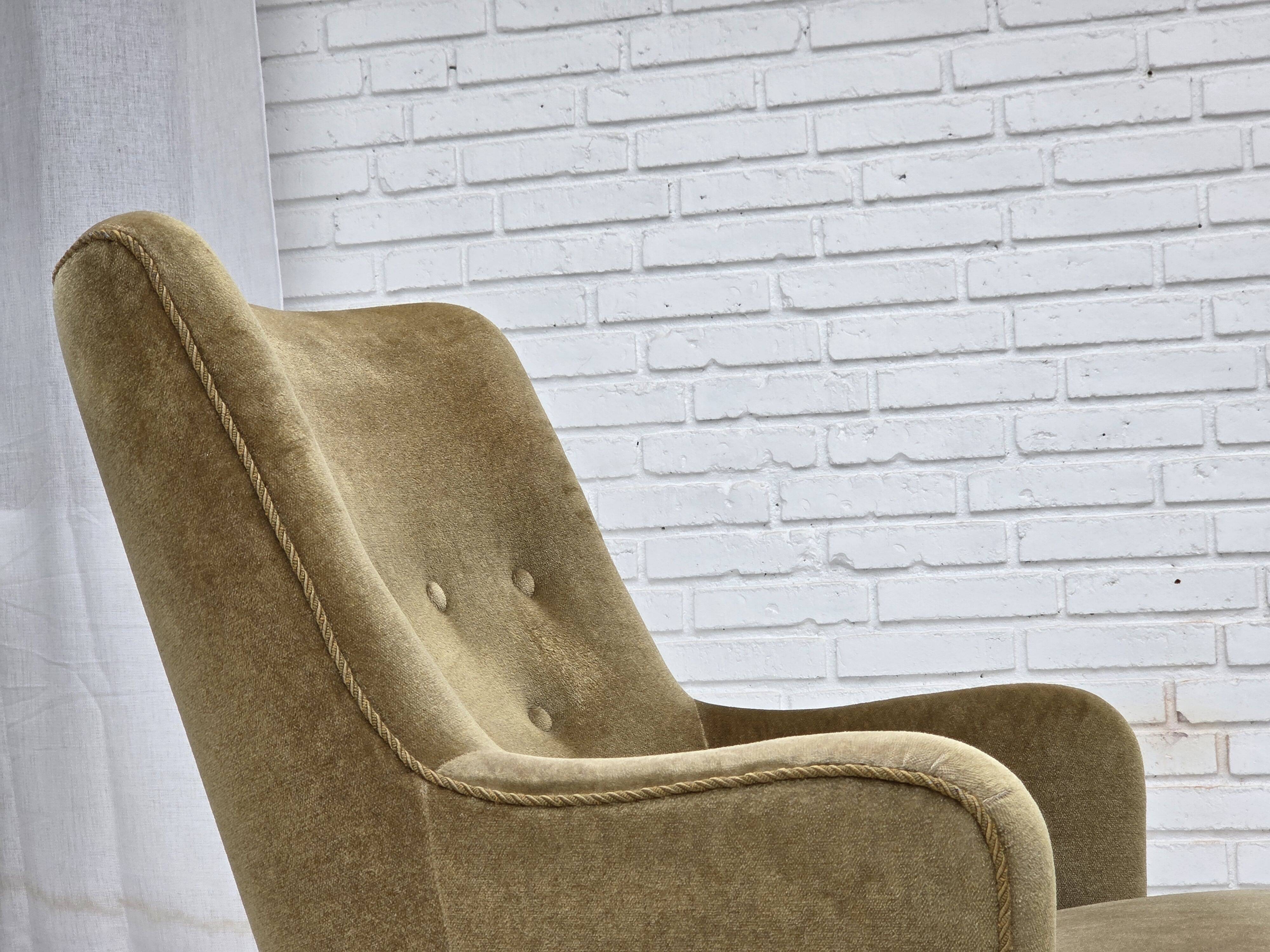 1970s, Danish highback armchair, light green furniture velour.