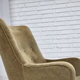 1970s, Danish highback armchair, light green furniture velour.