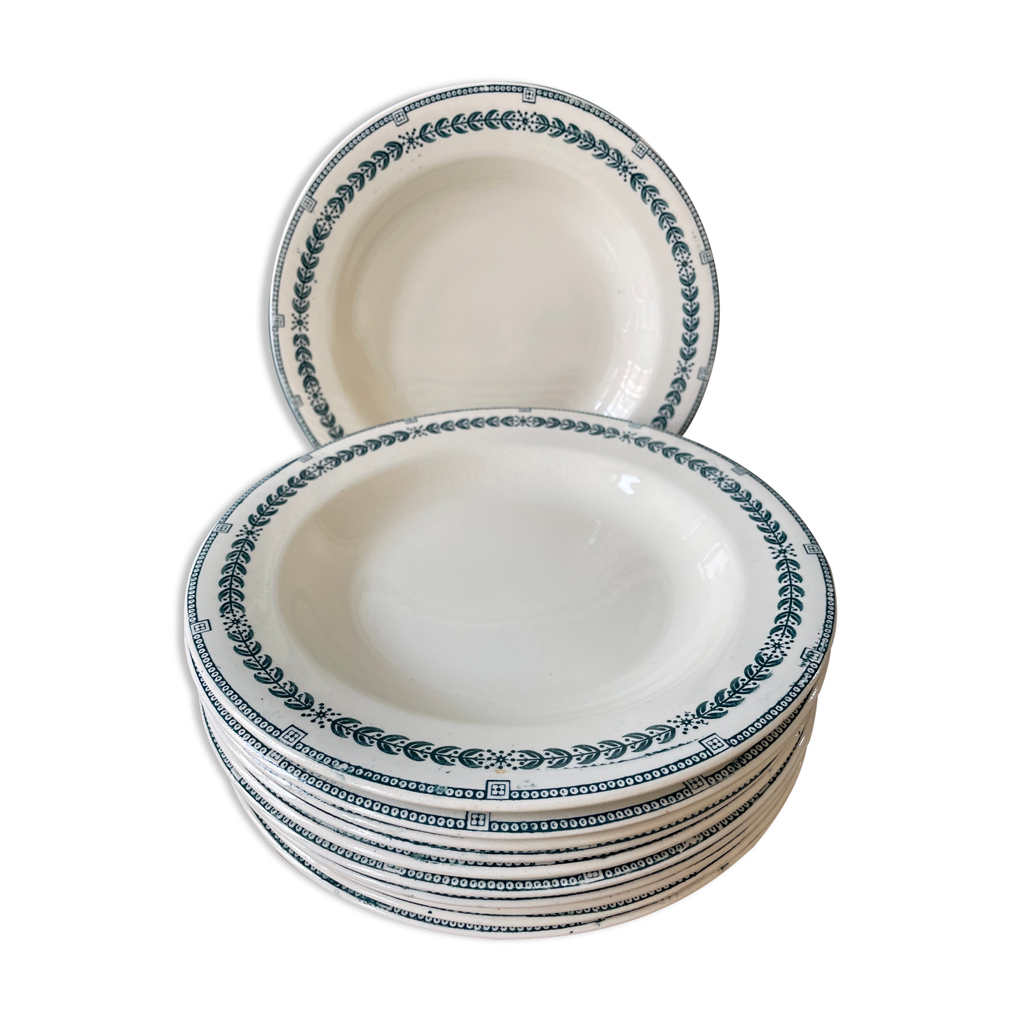 Set of 11 hollow plates Terre de Fer, Service Condé, Salins