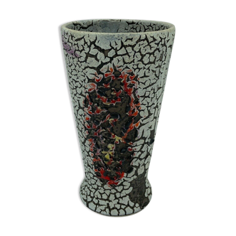 Vase monaco vallauris en ceramique fait main 1960 fond blanc rouge