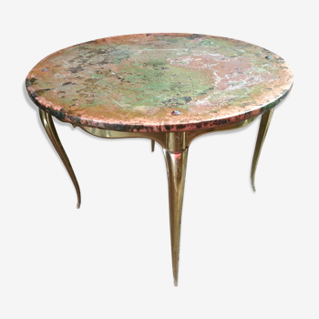 Table basse en laiton, bronze plateau cuivre 1940/60