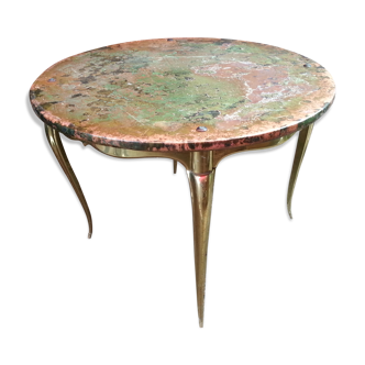 Table basse en laiton, bronze plateau cuivre 1940/60