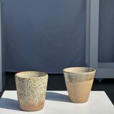 Set of 2 cups in Indonesian ceramic (brown & speckled glazed matte)