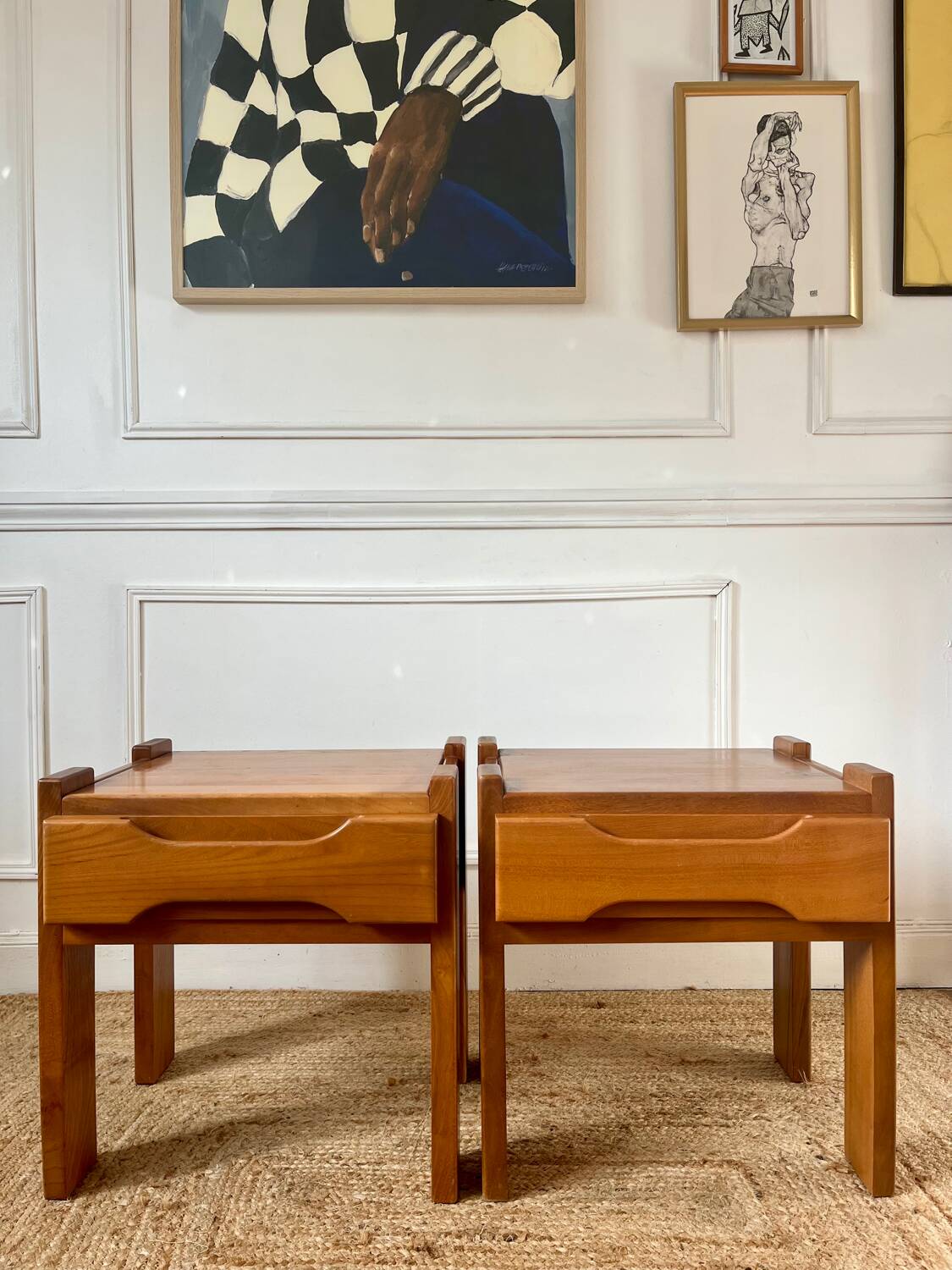 Paire de tables de chevet en orme maison regain 1970