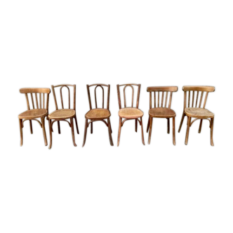 Série de 6 anciennes chaises bistrot en bois courbé