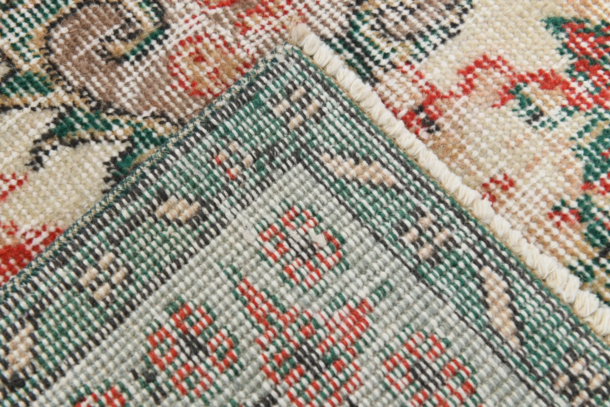 Dusty Red & Green Turkish Vintage Rug, Persian Style Oriental Carpet,