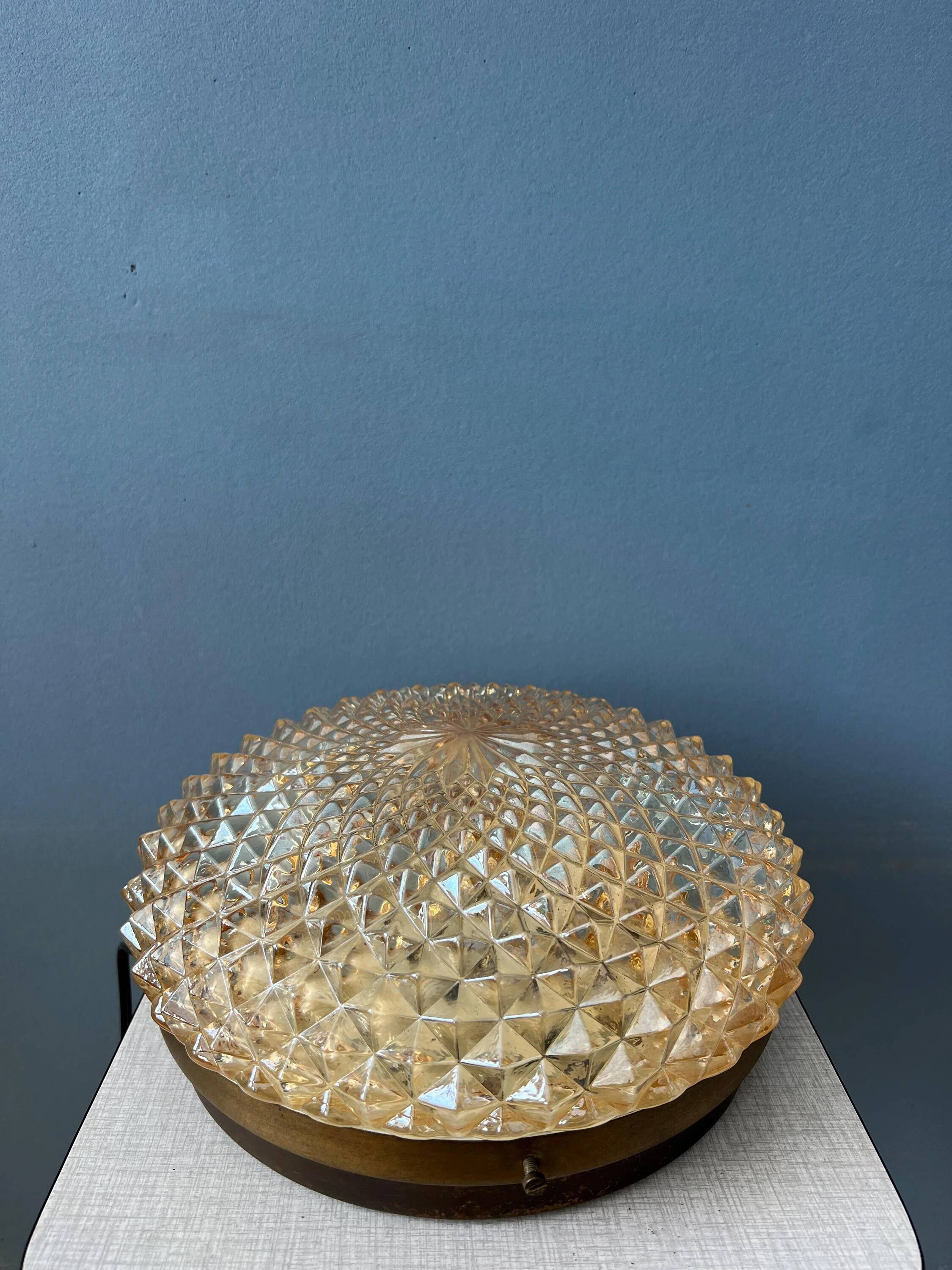 Plafonnier encastré Mid-Century en verre cristal