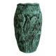 Vintage green patinated ceramic vase with raised floral decoration.
