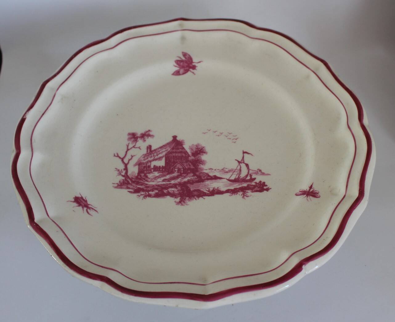 Service Gien "Paysage rose" original 2 plat à gateau + 8 assiette à dessert