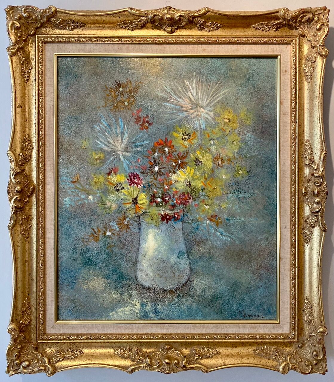 Old painting, still life with wild flowers signed Massard XX century
