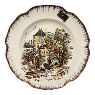 Old decorative ceramic plate of art almi saint bernard suzanne valadon