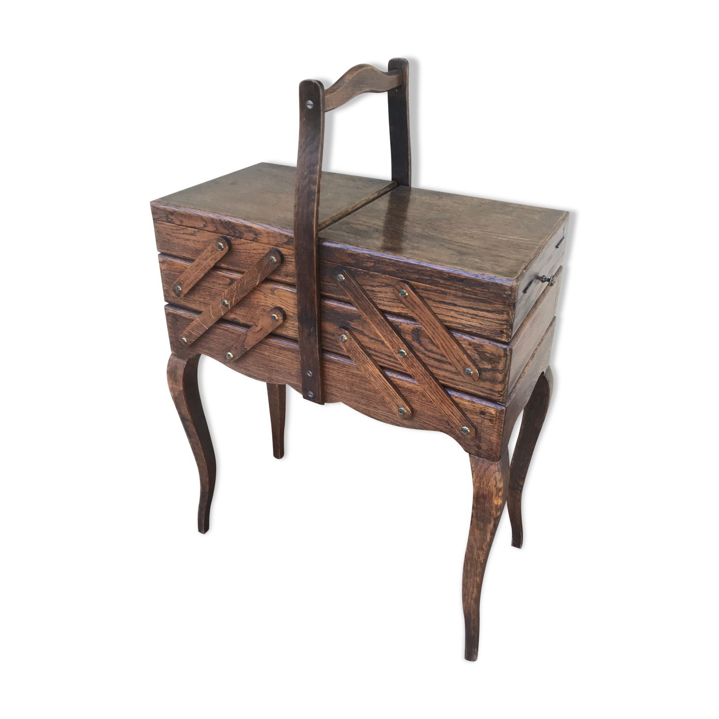 Former worker, 3 tiered wooden sewing box and feet in Louis XV vintage style