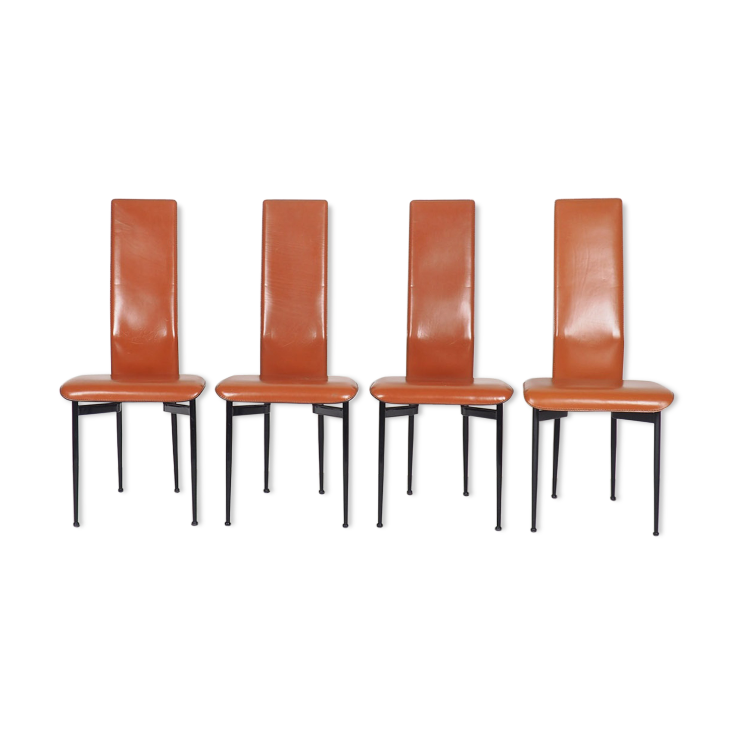 Fasem dinner chairs S44 in cognac red leather, 1990's