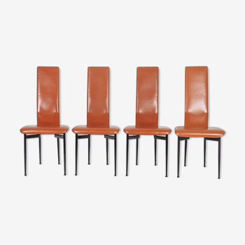 Fasem dinner chairs S44 in cognac red leather, 1990's