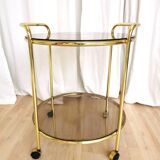 Vintage Smoked Glass Serving Trolley: 1970s Mid-Century Modern Bar Cart