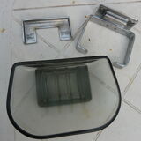 Chrome metal soap holder and smoked glass bathroom accessory