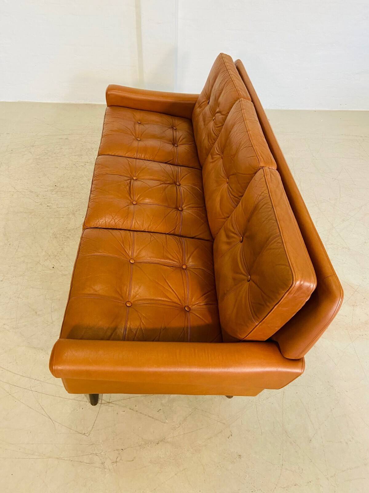 Vintage Danish retro Svend Skipper 3 person sofa in cognac leather