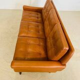 Vintage Danish retro Svend Skipper 3 person sofa in cognac leather