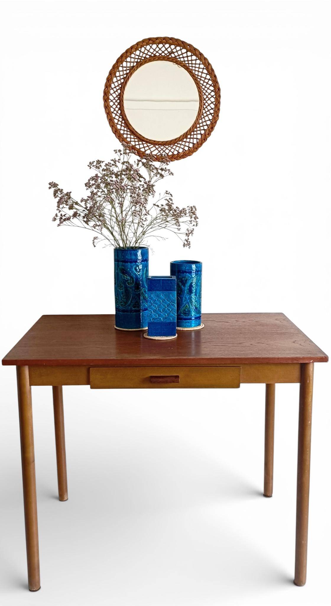 Rustic French Provence Wicker Round Mirror, Organic Modern, Handmade, France