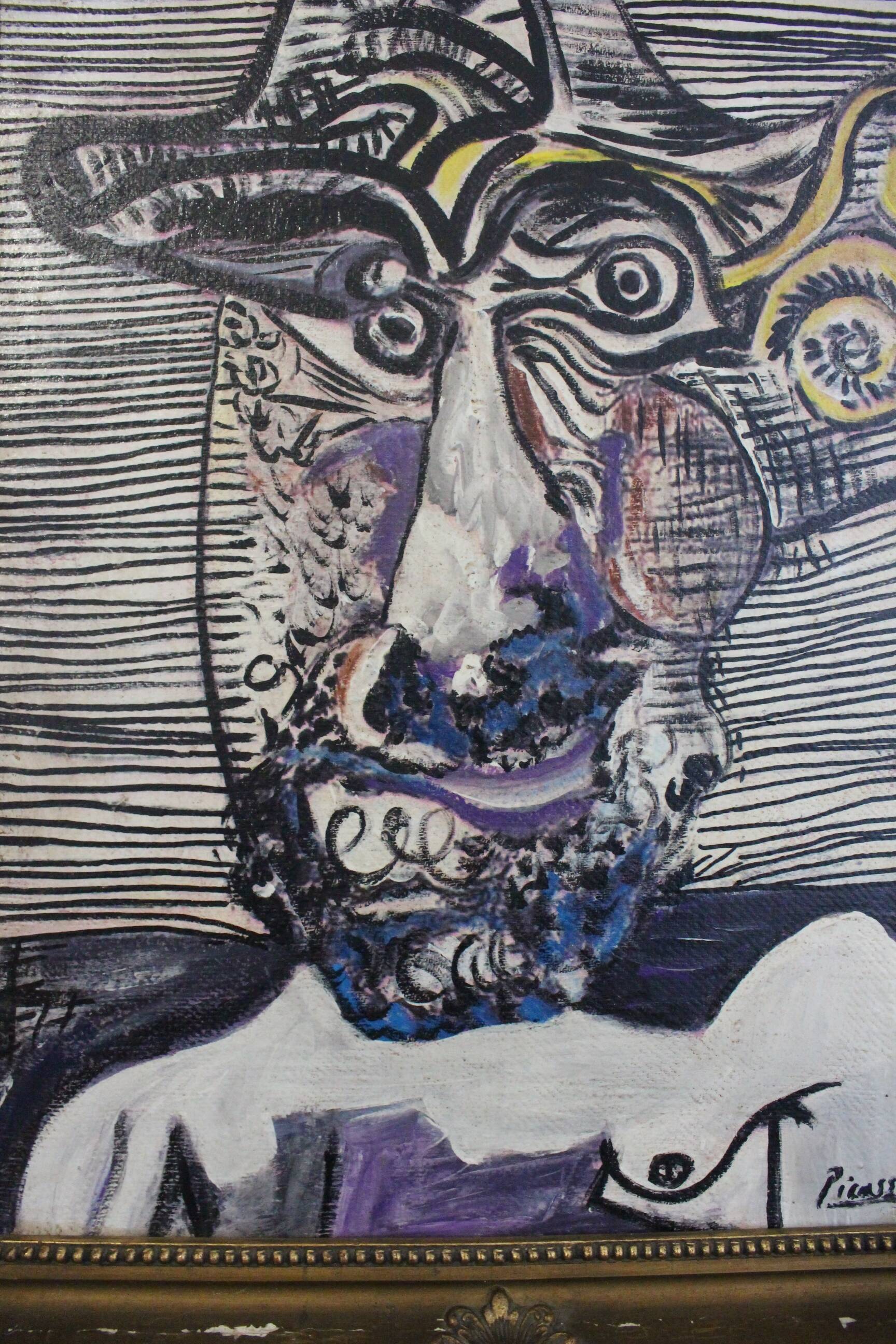 Composition Bauhaus moderne du milieu du siècle, peinture à l'huile, années 1960, encadrée