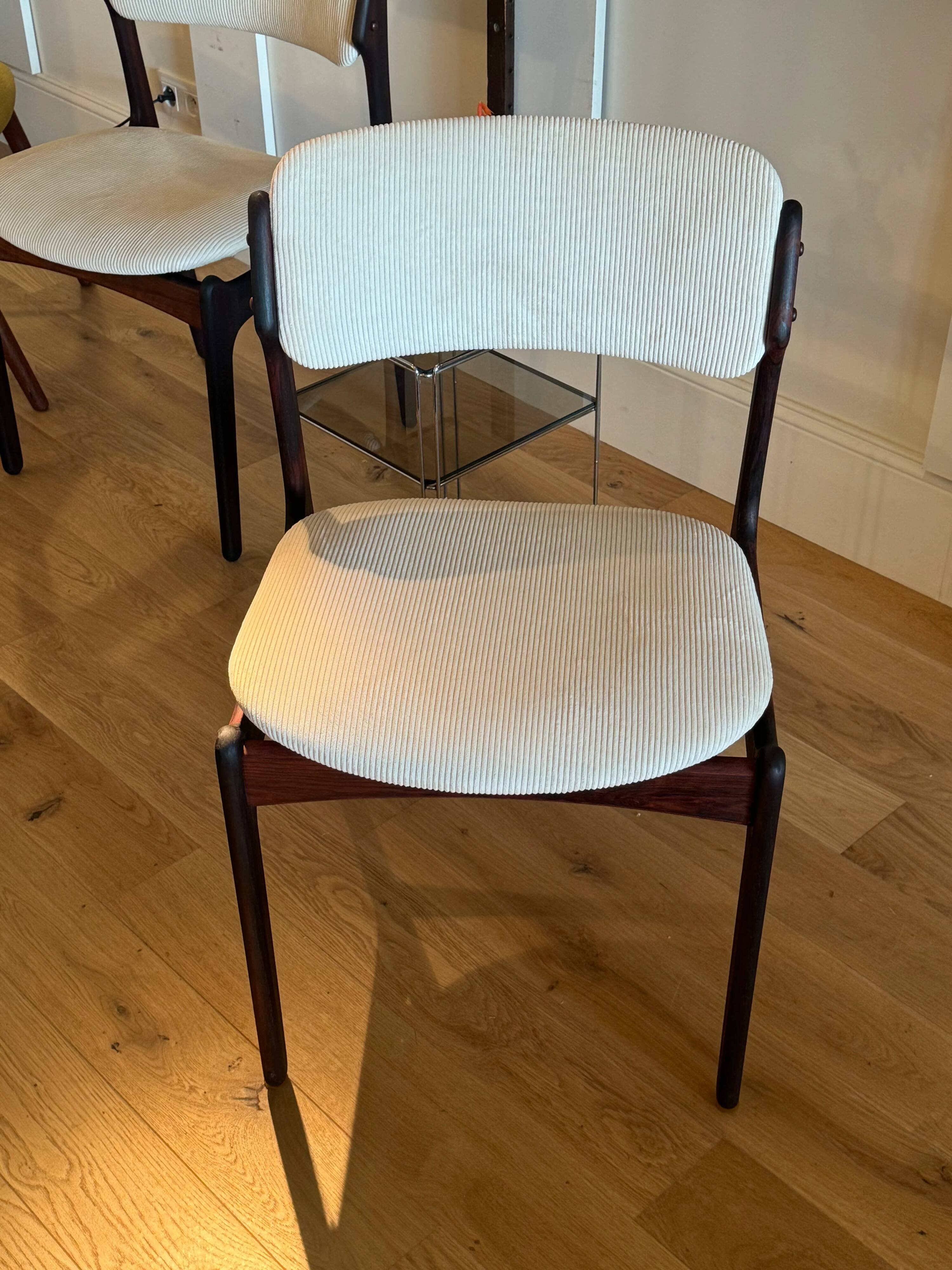 Pair of vintage Scandinavian chairs by Erik Buch model 49 in cream velvet.