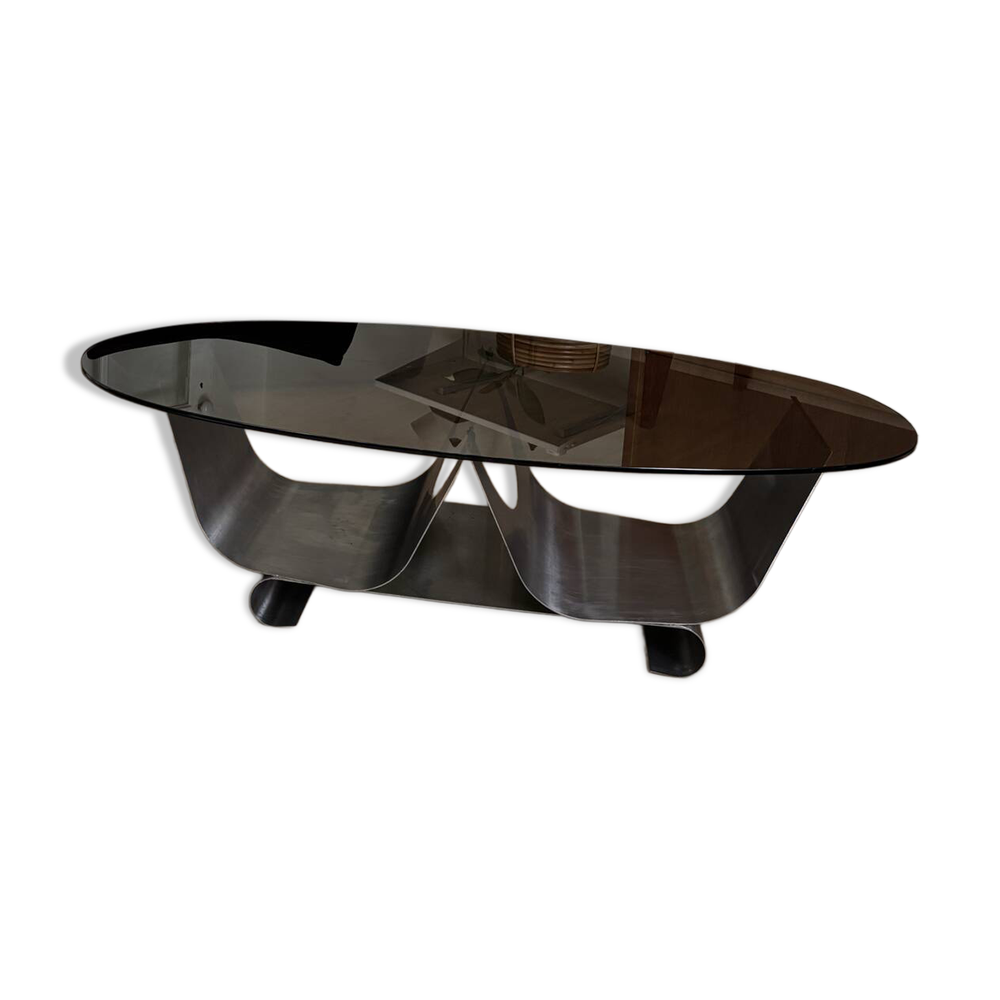 Table basse en verre fumé et chromé style François Monnet