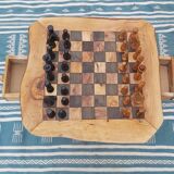 Natural edge olivewood, rustic chessboard