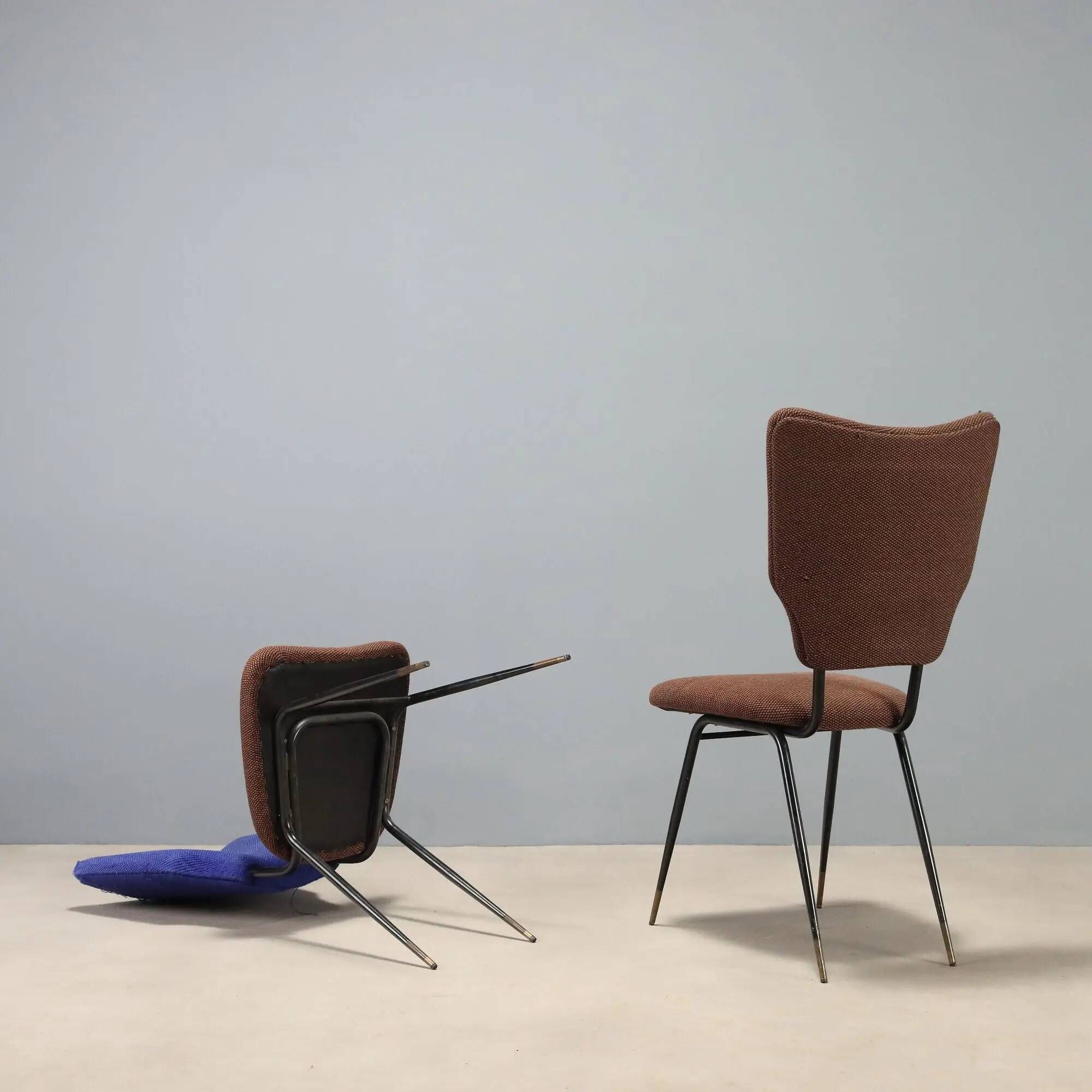 Vintage metal chairs with brass tips, Italy, 1950s-1960s.