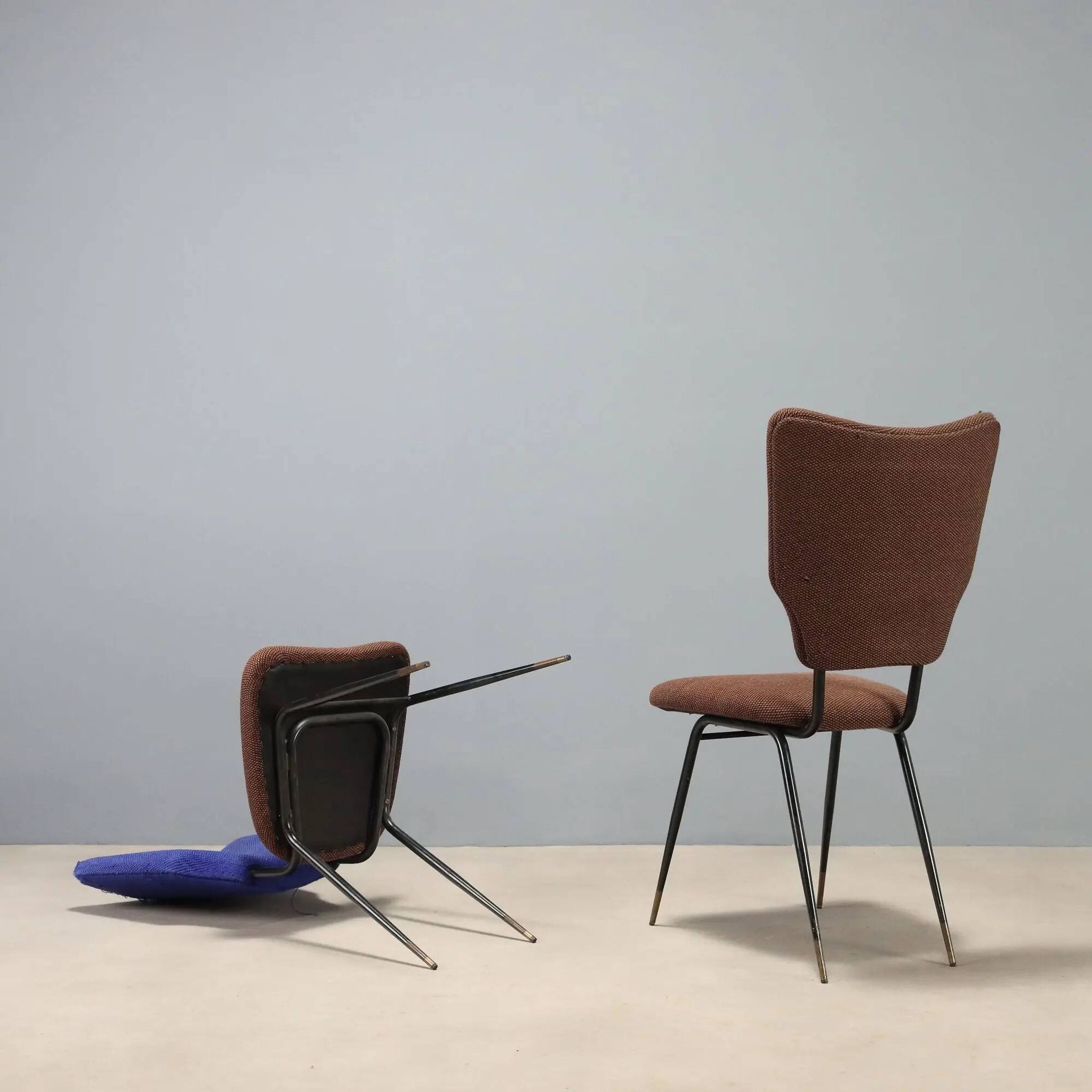 Vintage metal chairs with brass tips, Italy, 1950s-1960s.