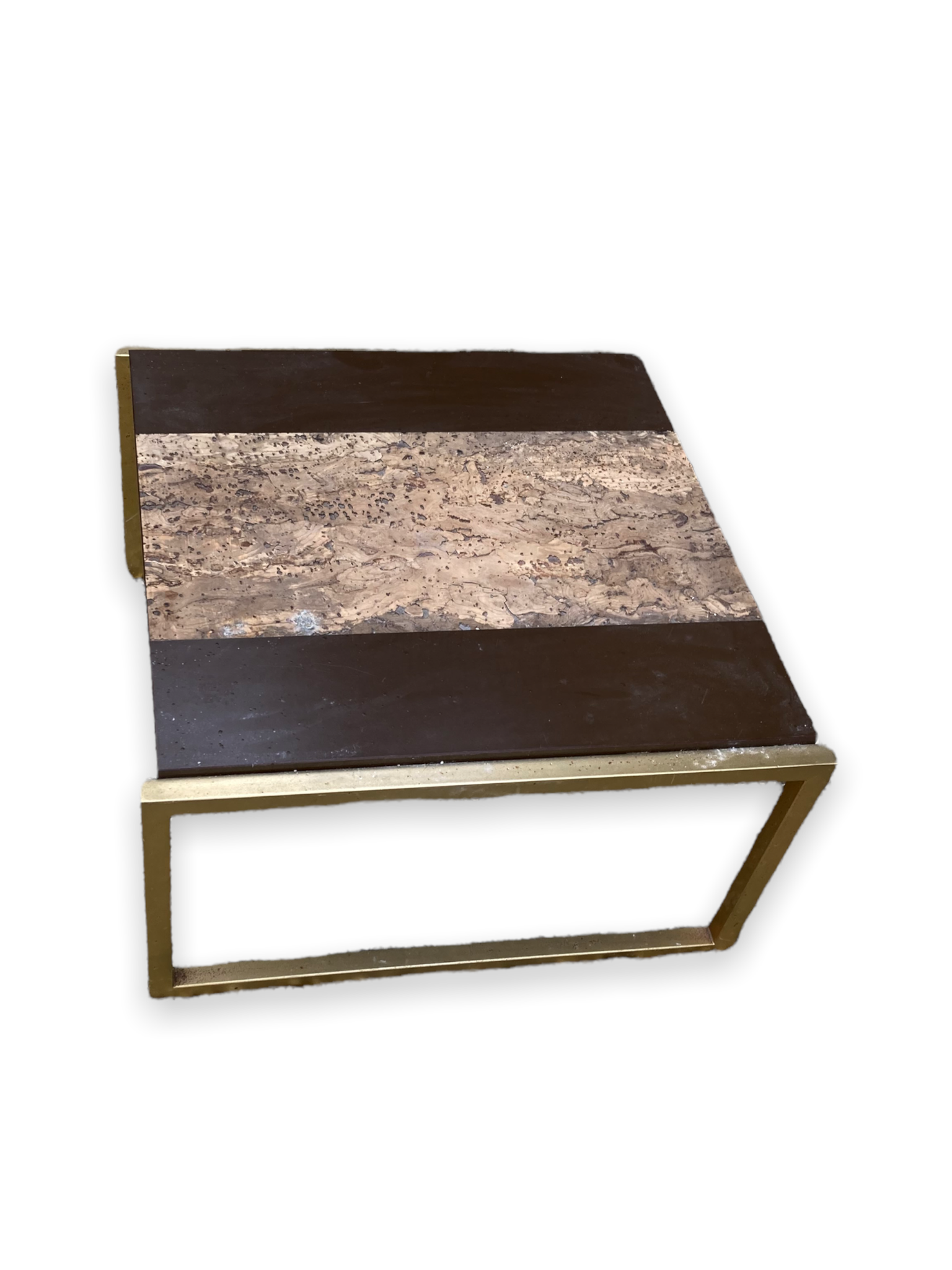 Coffee table in cork, wood and gilded steel in the taste of Romeo Rega