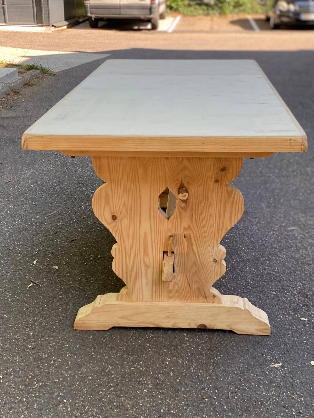Renovated monastery farmhouse table in 20th century pine wood 180cm