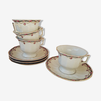 Lot de 4 tasses à thé en porcelaine de Limoges