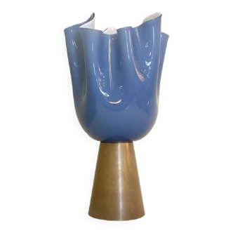 Contemporary Milky-Blue Murano Style Glass Table Lamp