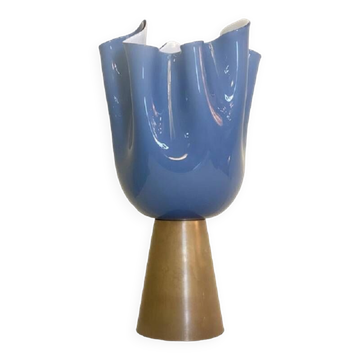 Lampe de table contemporaine en verre de style Murano bleu laiteux